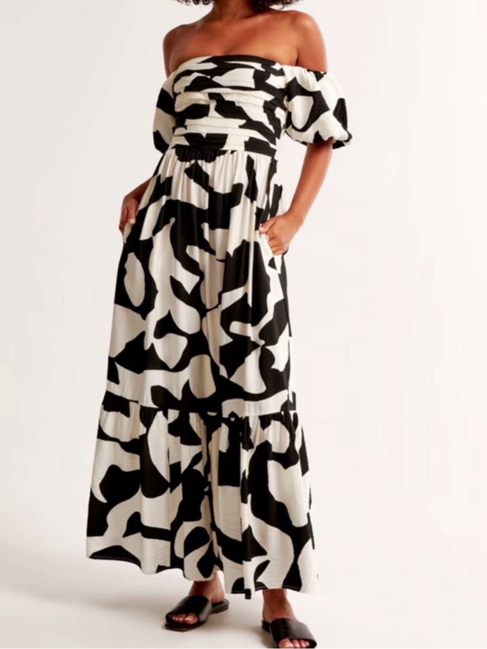NWT A&F Emerson Off-Shoulder Black & White Abstract Maxi Dress SzXXL *sold out*